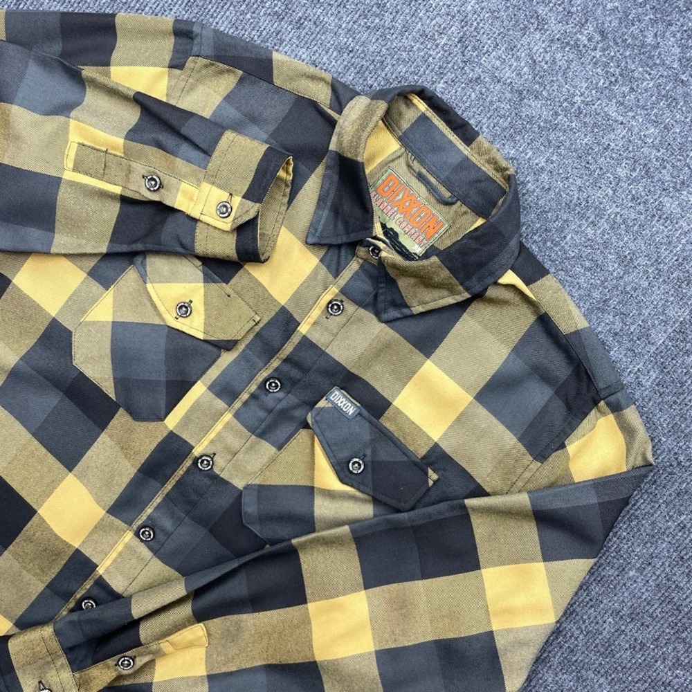 Dixxon Flannel Co Shirt Mustard Yellow Black Buffalo Plaid Streetwear Mens S